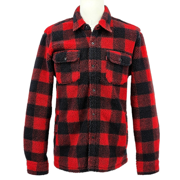 Americana Workwear Levi’s Sherpa Trucker Jacket Men L Buffalo Plaid Ranch - Picture 2 of 12